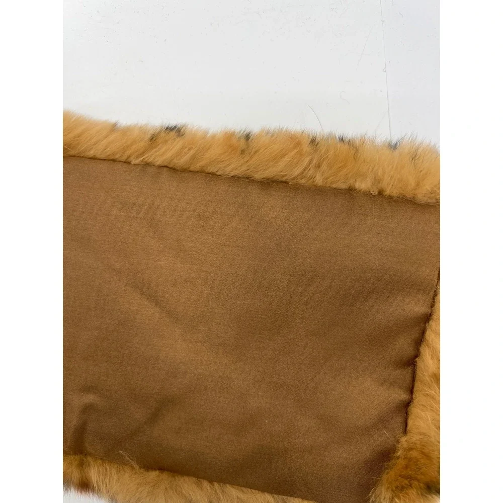 Bloomingdales Real Rabbit Fur Scarf Brown Leopard Mob Wife Luxury Rex Silk Lined
